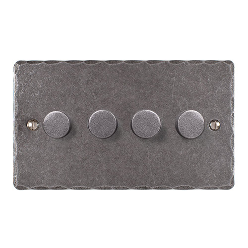 4 Gang Rotary Dimmer in Polished with Hammered Plate