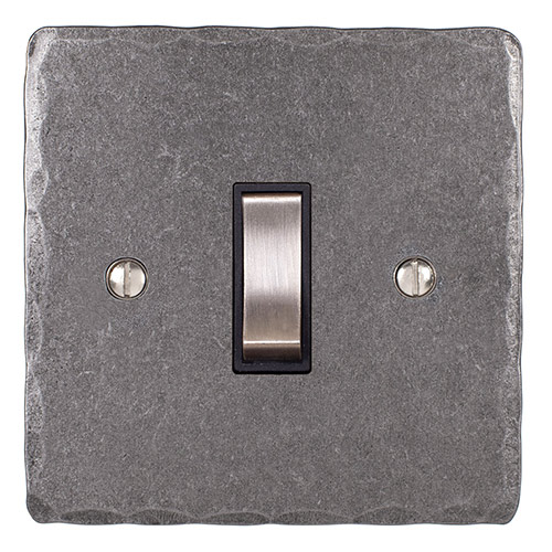 Double Pole Isolator (No Neon) Polished Hammered Plate, Steel Switch