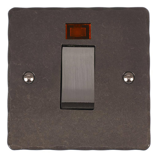 45amp Cooker Switch Polished Hammered Plate, Steel Insert