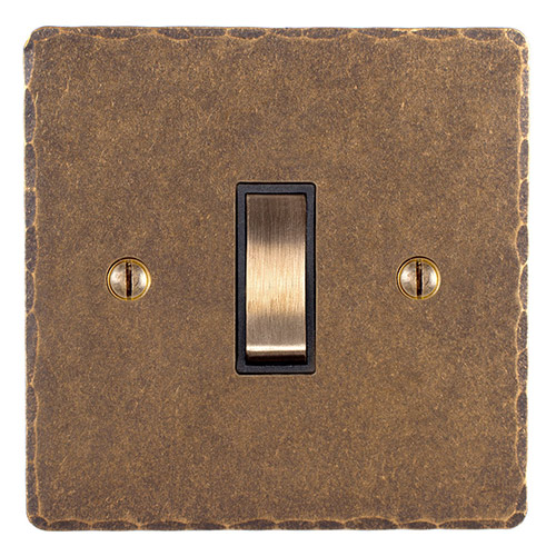 1 Gang Brass Grid Switch Antiqued Brass Hammered Plate