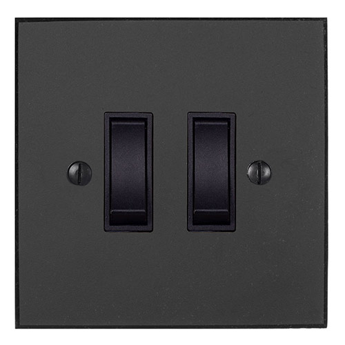 2 Gang Black Grid Switch Beeswax Bevelled Plate