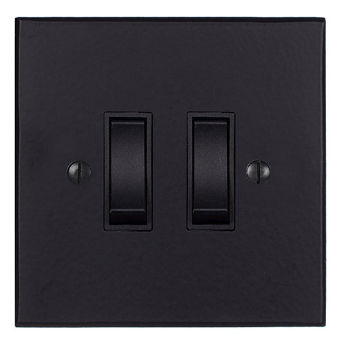 2 Gang Black Grid Switch Matt Black Bevelled Plate
