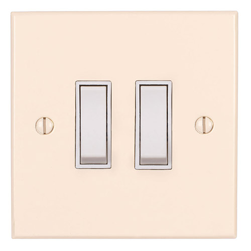 2 Gang White Grid Switch Plain Ivory Bevelled Plate