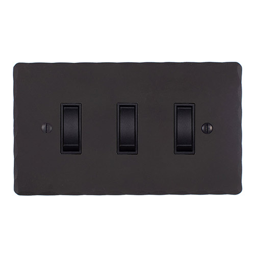 3 Gang Black Grid Switch Beeswax Hammered Plate