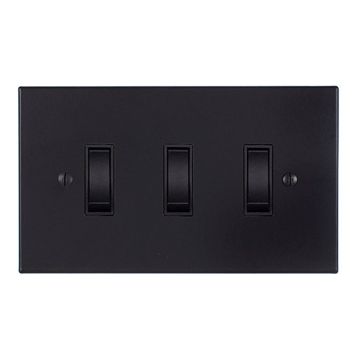 3 Gang Black Grid Switch Matt Black Bevelled Plate