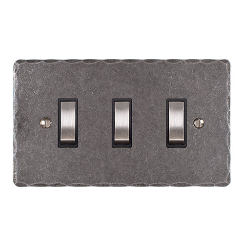 3 Gang Steel Grid Switch Polished Hammered Plate