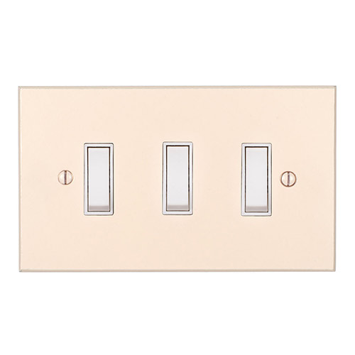 3 Gang White Grid Switch Plain Ivory Bevelled Plate