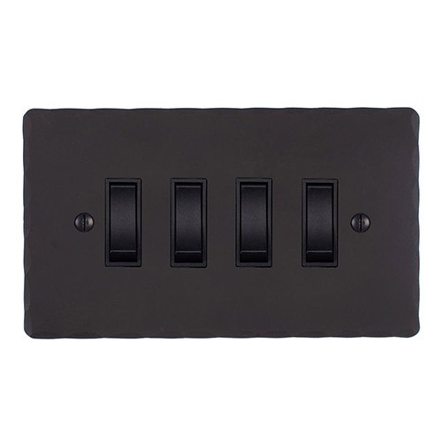 4 Gang Black Grid Switch Beeswax Hammered Plate