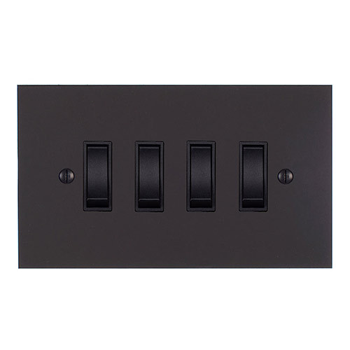 4 Gang Black Grid Switch Beeswax Bevelled Plate
