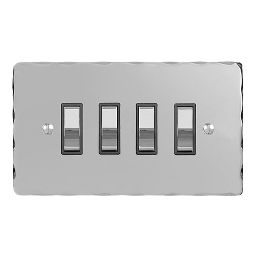 4 Gang Chrome Grid Switch Nickel Hammered Plate