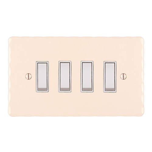 4 Gang White Grid Switch Plain Ivory Hammered Plate