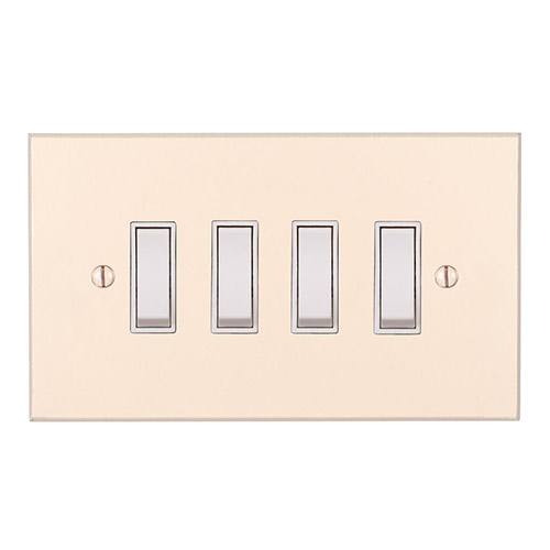 4 Gang White Grid Switch Plain Ivory Bevelled Plate