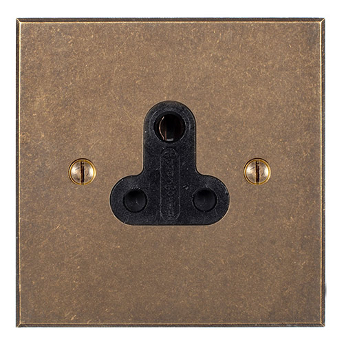 5amp Round Pin Socket Antiqued Brass Bevelled Plate, Black Insert