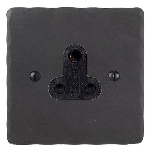 5amp Round Pin Socket Beeswax Hammered Plate, Black Insert