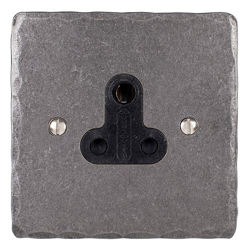 5amp Round Pin Socket Polished Hammered Plate, Black Insert
