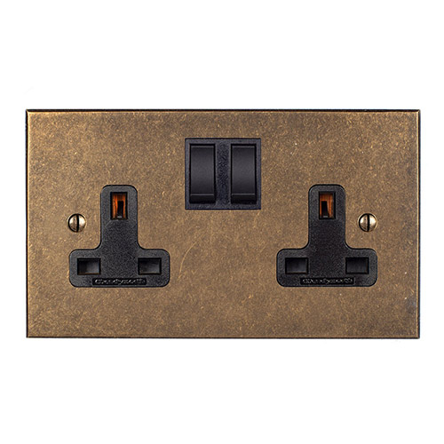 2 Gang Plug Socket AB Bevelled Plate, Black Switch