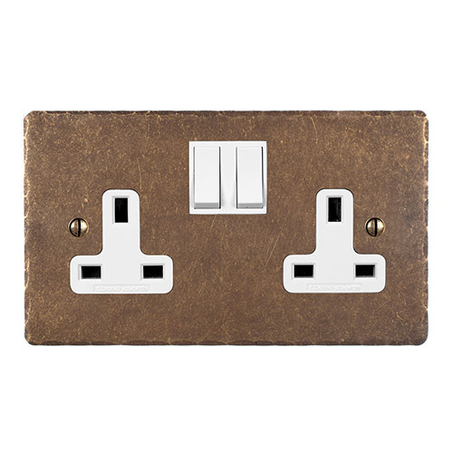 2 Gang Plug Socket AB Ham Plate, White Switches
