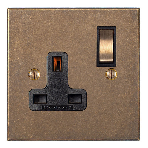 1 Gang Plug Socket Antiqued Brass Bevelled Plate, Brass Switch