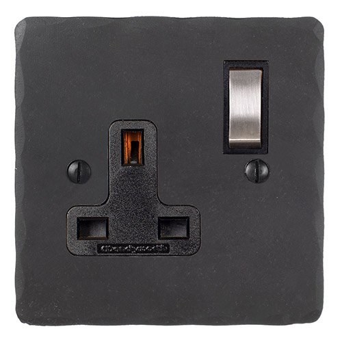 1 Gang Plug Socket Beeswax Hammered Plate, Steel Switch