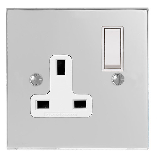 1 Gang Plug Socket Nickel Bevelled Plate, White Switch