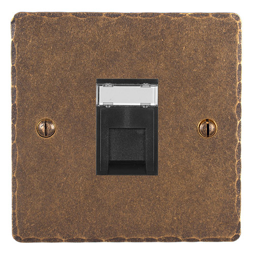 1 Gang Black RJ45 Socket Antiqued Brass Hammered Plate
