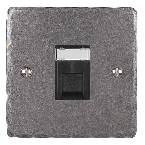 1 Gang Black RJ45 Socket Polished Hammered Plate