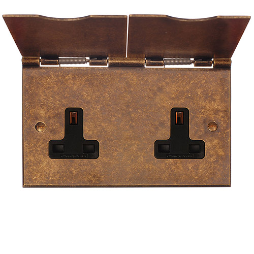 2 Gang 13amp Floor Socket in Antiqued Brass
