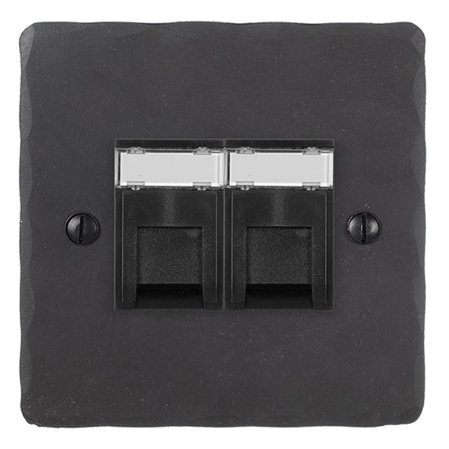 Combined BT Secondary/RJ45 Socket Beeswax Hammered Plate, Black Insert