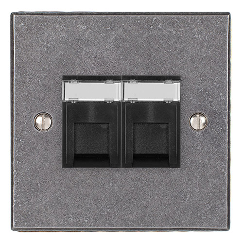 Combined BT Secondary/RJ45 Socket Polished Bevelled Plate, Black Insert