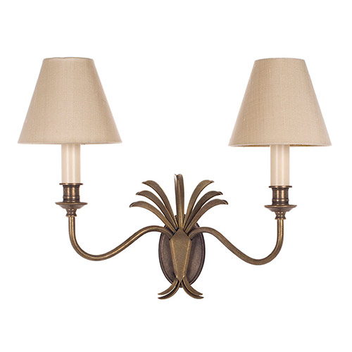 Double Plantation Wall Light in Antiqued Brass
