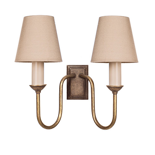 Rowsley Double Wall Light in Antiqued Brass