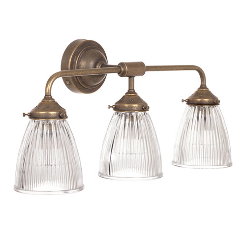 Fisher Triple Bathroom Wall Light in Antiqued Brass