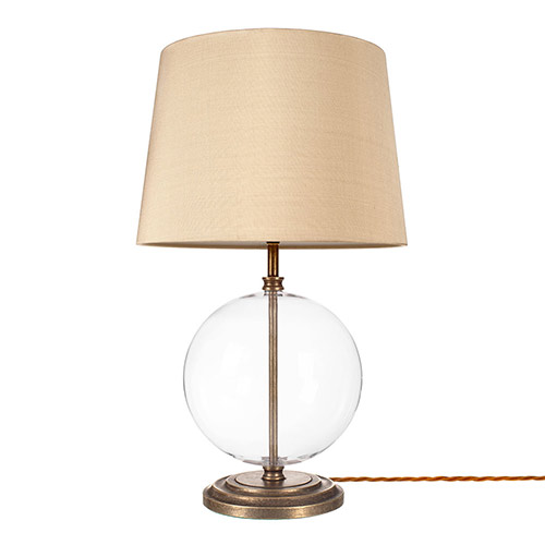 Harleston Table Lamp in Antiqued Brass Plain Glass