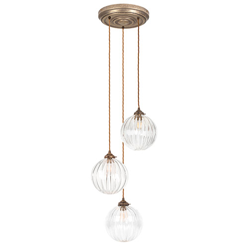 Fulbourn Triple Pendant Rose in Antiqued Brass