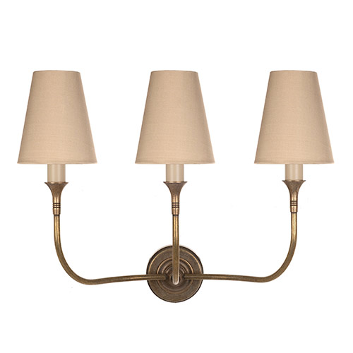 Mayfield 3 Arm Wall Light in Antiqued Brass