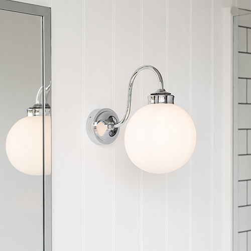 Compton Opal Bathroom/Outdoor Wall Light in Nickel