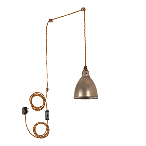 Barbican Plug-In Pendant with Inline switch in Antiqued Brass
