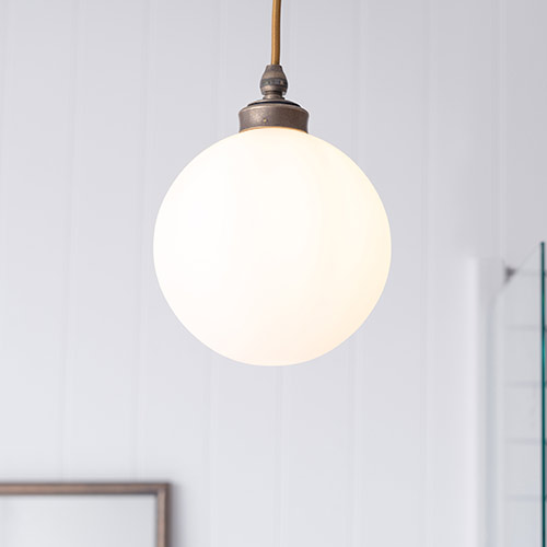 Holborn Opal Bathroom Pendant Light in Antiqued Brass