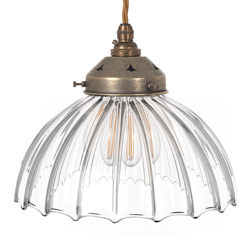 Shotley Fluted Pendant Light in Antiqued Brass