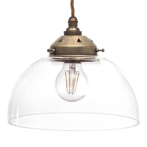 Shotley Glass Pendant Light in Antiqued Brass
