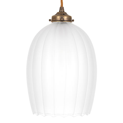 Walcot Fluted Pendant Light, Frosted Glass, in Antiqued Brass