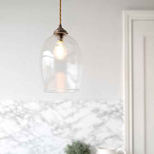 Walcot Fine Fluted Pendant Light in Antiqued Brass 