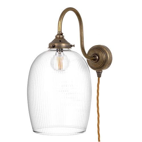 Clifton Fine Fluted Plug-In Wall Light in Antiqued Brass
