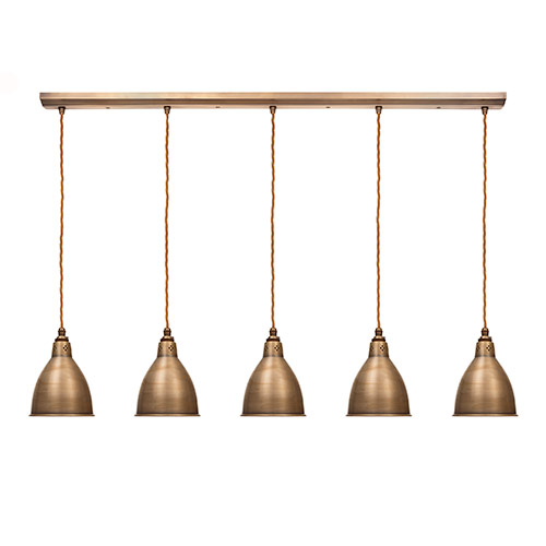 Barbican Five Pendant Track in Antiqued Brass 