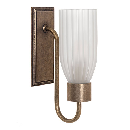 Single Morston Wall Light, Fluted Frosted Glass, in Antiqued Brass
