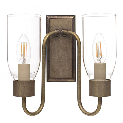 Double Morston Light, Antiqued Brass, Clear Glass