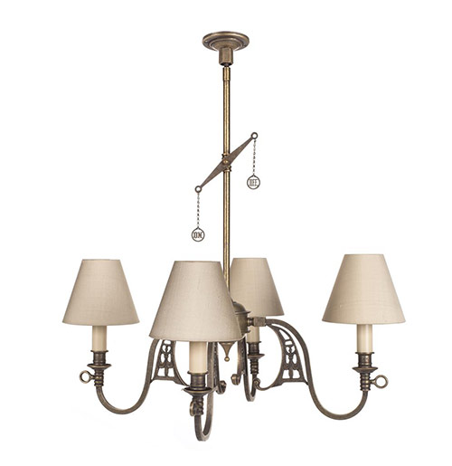 Four Arm Lavenham Pendant Light in Antiqued Brass