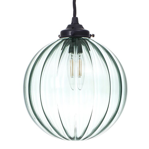 Fulbourn Greeny Blue Glass Pendant in Matt Black