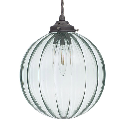 Fulbourn Greeny Blue Glass Pendant in Polished