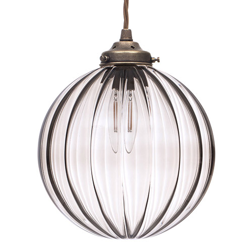 Fulbourn Charcoal Glass Pendant in Antiqued Brass